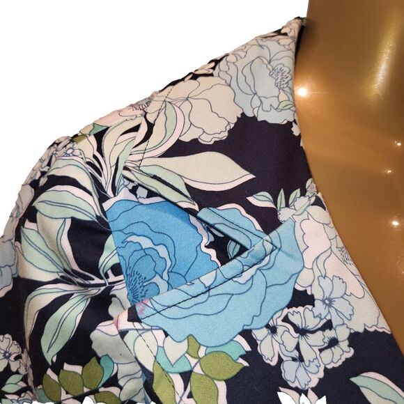 Vintage 90s Rampage Medium Blue Floral Blazer Fitted Cropped 3 Button Jacket - Picture 10 of 16